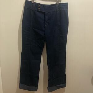 straight leg cut blue jeans